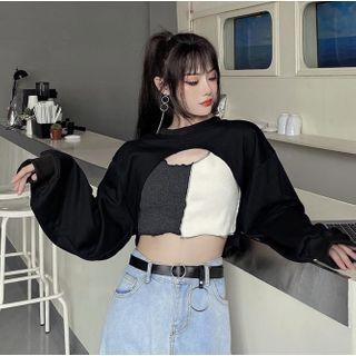 Two-tone Panel Tank Top / Cropped Sweatshirt