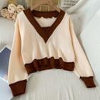Long-sleeve Mock Two-piece Knit Top Almond - One Size