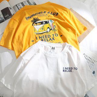Car Print Lettering Short-sleeve T-shirt