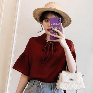 Elbow-sleeve Ribbon Top