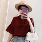 Elbow-sleeve Ribbon Top
