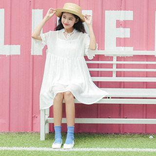 Plain Elbow Sleeve Chiffon Dress With Slipdress