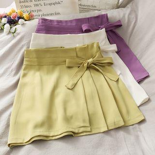 High-waist Asymmetric Mini Skirt With Sash