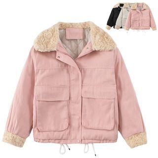 Fleece Collar Wax Cropped Jacket