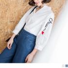 3/4 Sleeve Letter Embroidered Blouse