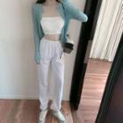 Cropped Camisole Top / Sweatpants / Cropped Knit Cardigan
