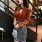 Bow-accent Velvet Long-sleeve Top