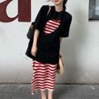 Striped Tank Dress / Elbow-sleeve T-shirt / Set