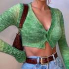 Long Sleeve Tie-dyed V-neck Crop Cardigan