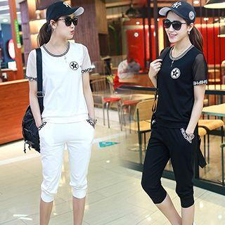 Set: Short-sleeve Lettering T-shirt + Capri Sweatpants