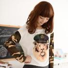 Camouflage Long-sleeve Lion Print Top