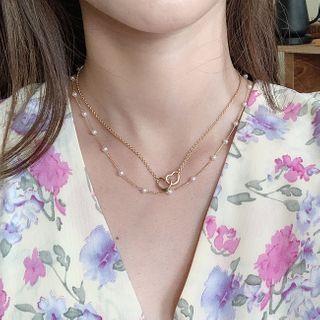 Faux-pearl Trim Layered Necklace Gold - One Size