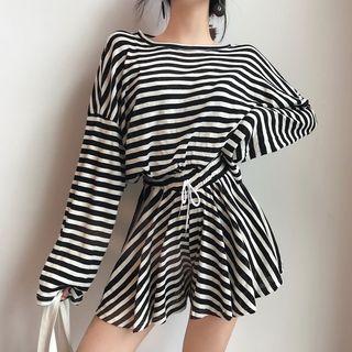 Striped Long-sleeve T-shirt / Wide Leg Shorts