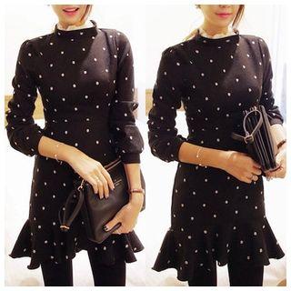 Long-sleeve Dotted Ruffle Dress
