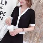 Short-sleeve Knit Top + Crop Knit Pants