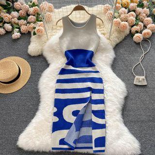 Color Block Slit Knit Dress