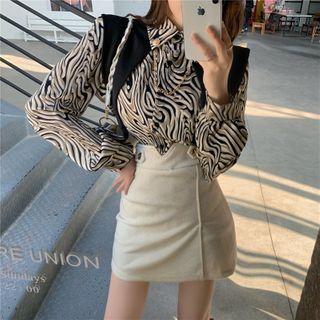 Color-block Loose-fit Blouse / A-line Skirt