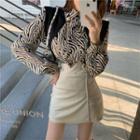 Color-block Loose-fit Blouse / A-line Skirt