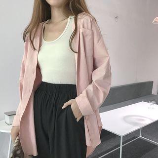 Lettering Embroidered Long Shirt