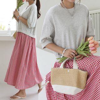Mock Two-piece Gingham Maxi Dress
