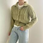 Collared Cable Knit Cardigan Green - One Size