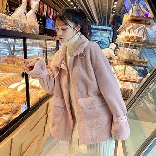 Faux-fur Stand Collar Zip Jacket