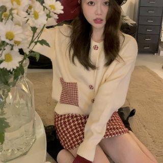 Houndstooth Panel Cardigan / Mini Pencil Skirt