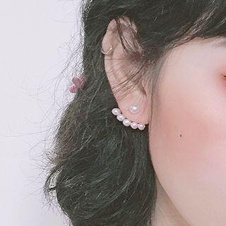 Beaded Ear Stud 1 Pair - Ac0726 - Faux Pearl - White - One Size