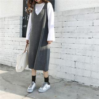 Plain Loose-fit Long-sleeve T-shirt / Plain Knit Tank Dress