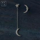 Sterling Silver Non-matching Moon Earring