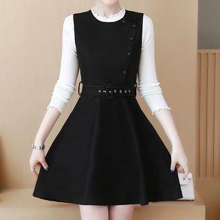 Sleeveless A-line Dress/ Long-sleeve Top / Set