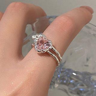 Heart Rhinestone Alloy Ring Ring - Pink - One Size