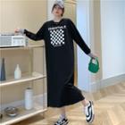 Long-sleeve Checkered Midi T-shirt Dress
