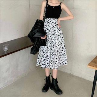 Faux Leather Buttoned Jacket / Spaghetti Strap Dress