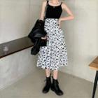 Faux Leather Buttoned Jacket / Spaghetti Strap Dress