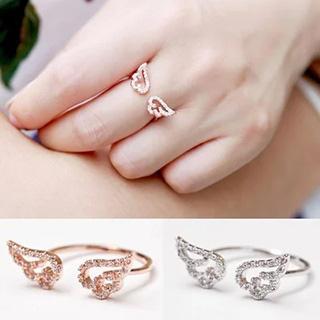 Wing Motif Rhinestone Studded Open Ring