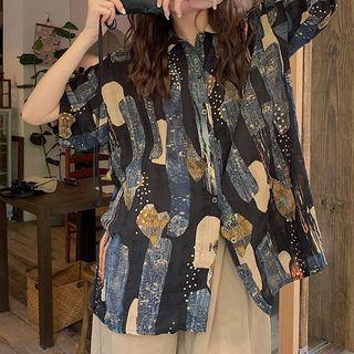 Short-sleeve Print Shirt Blue & Black - One Size