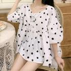 Dotted Puff Sleeve Top White - One Size