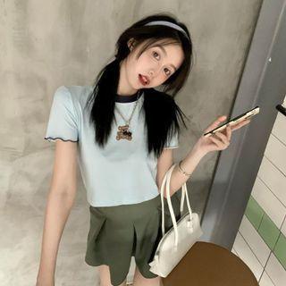 Two-tone Bear Print Cropped Top