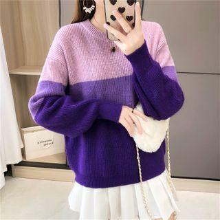 Color Block Sweater Dark Purple - One Size