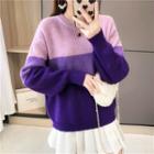 Color Block Sweater Dark Purple - One Size