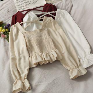 Square-neck Smocked Crop Top In 6 Colors