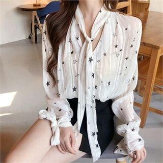 Tie-neck Star Print Stripe Top Ivory - One Size