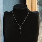 Rhinestone Chain Lariat Necklace Silver - One Size