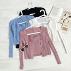 Set:plain Camisole Top + Single-breasted Long-sleeve Cardigan