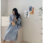 Dolman-sleeve Stripe Shirtdress Blue - One Size