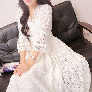 3/4-sleeve Lace A-line Midi Beach Dress