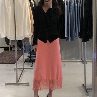 Midi Lace Panel A-line Skirt