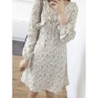 Long-sleeve Tie-front Floral Print A-line Dress