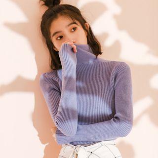 Mock-turtleneck Plain Knitted Sweater